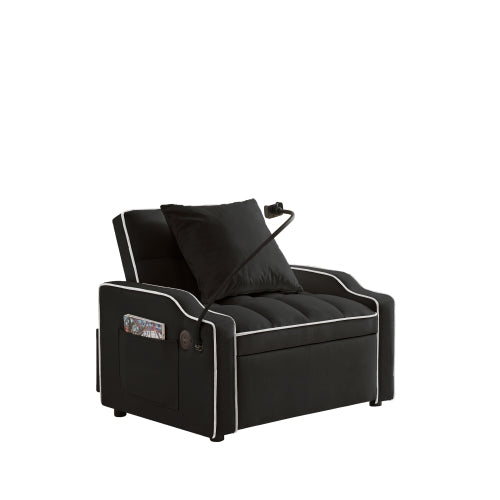Black 3-in-1 Convertible Sleeper Chair with USB-C & Phone Holder