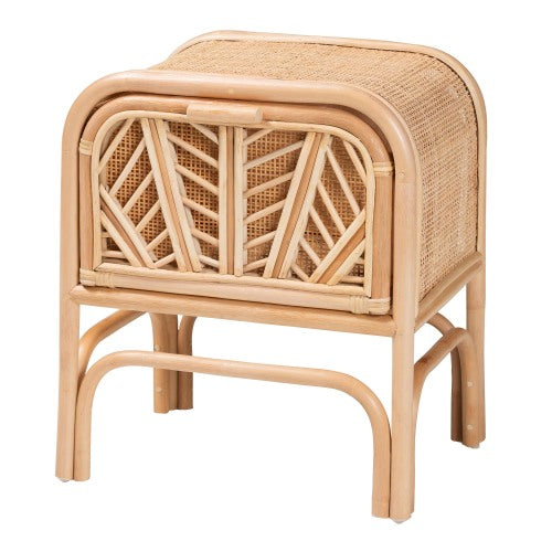 Bohemian Natural Rattan 1-Drawer Nightstand, Woven Accent Bedside Table