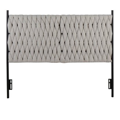 Queen Size Headboard in Black Metal and Cream Fabric by
