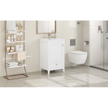 20" Bathroom Vanity with Sink, Bathroom Cabinet with Soft Closing Door, Storage Rack and A Drawer, White(Old SKU:N725P185452K)