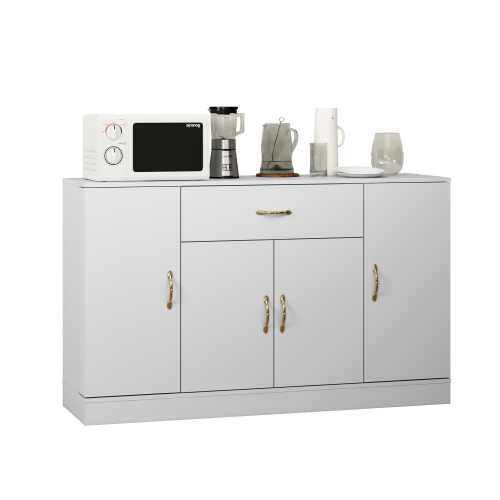 Sideboard Buffet Cabinet with Storage, Large Kitchen Storage Cabinet with 1 Drawer and 4 Doors, Modern Coffee Bar for Kitchen Dining Room, White