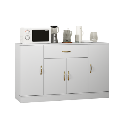 Sideboard Buffet Cabinet with Storage, Large Kitchen Storage Cabinet with 1 Drawer and 4 Doors, Modern Coffee Bar for Kitchen Dining Room, White