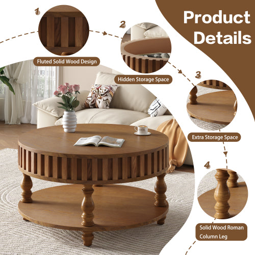 31.5inch  Flip-Top Farmhouse Coffee Table, Rustic Brown