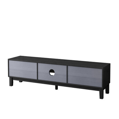 Black Mid-Century Media Console 4 Drawer TV Stand Cable Management Fits 75 Inch TV
