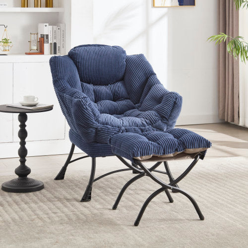 Lazy Chair with Ottoman, Modern Lounge Accent Chair with Armrests and a Side Pocket