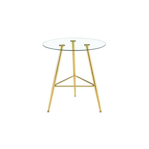 36 Inch Height Bar Table, 34 Inch Round Tempered Glass Top Pub Table with Chrome-Plated Golden Metal Legs, Modern Bistro Table for Kitchen Island/Bar/Cafe