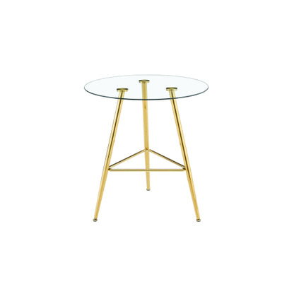 36 Inch Height Bar Table, 34 Inch Round Tempered Glass Top Pub Table with Chrome-Plated Golden Metal Legs, Modern Bistro Table for Kitchen Island/Bar/Cafe