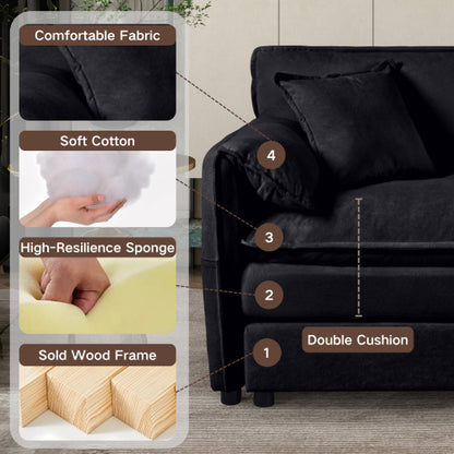 Black Oversized Chenille Modular Loveseat DeepSeat Cloud Sofa