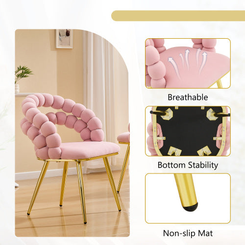 2 Piece Contemporary Velvet Dining Chairs, Bubble Back Accent Chairs with Gold Tapered Metal Legs
