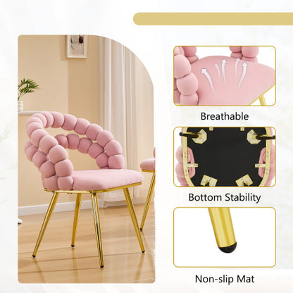 2 Piece Contemporary Velvet Dining Chairs, Bubble Back Accent Chairs with Gold Tapered Metal Legs