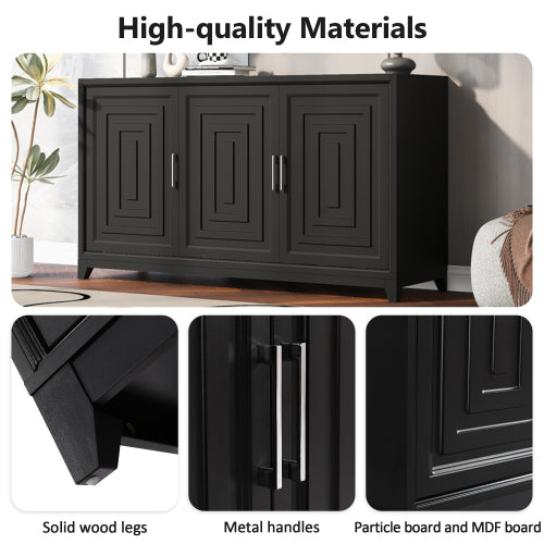 Modern TV Stand for 65 Inch TV with Storage Cabinets and Solid Wood Legs