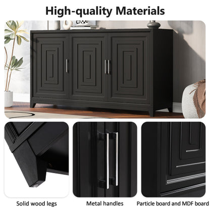 Modern TV Stand for 65 Inch TV with Storage Cabinets and Solid Wood Legs