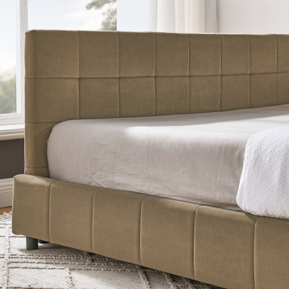 Full Size Upholstered Tufted  Bed Frame, Sofa Bed Frame with Comfortable Backrest and Armrests, Full Size Bed for Bedroom, Living Room,Velvet, BROWN(80.5inch *59inch *30.5inch )