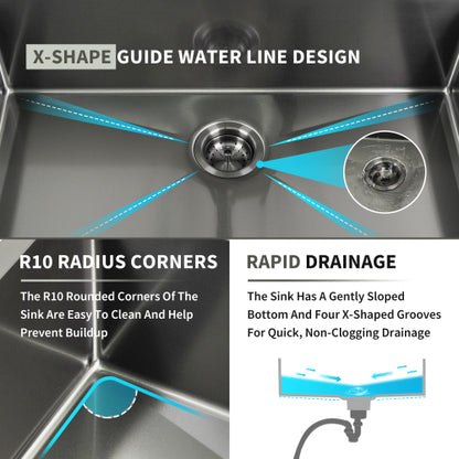 27Inch Gunmetal Black Undermount 18 Guage Stainless Steel Kitchen Sink With Black Spring Neck Faucet