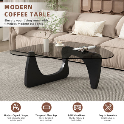 Mid Century Modern Glass Coffee Table, Black