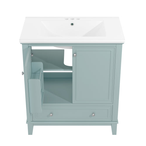 30" Bathroom Vanity with Sink Combo, Multi-functional Bathroom Cabinet with Doors and Drawer, Solid Frame and MDF Board, Green