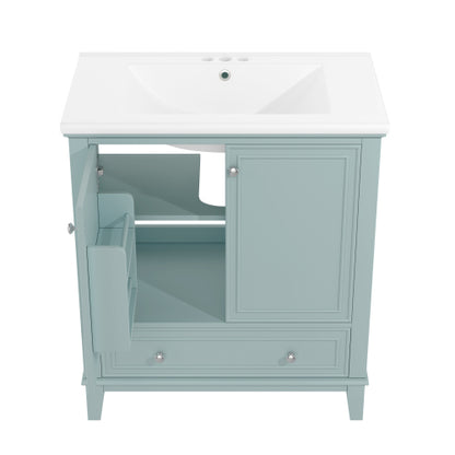 30" Bathroom Vanity with Sink Combo, Multi-functional Bathroom Cabinet with Doors and Drawer, Solid Frame and MDF Board, Green