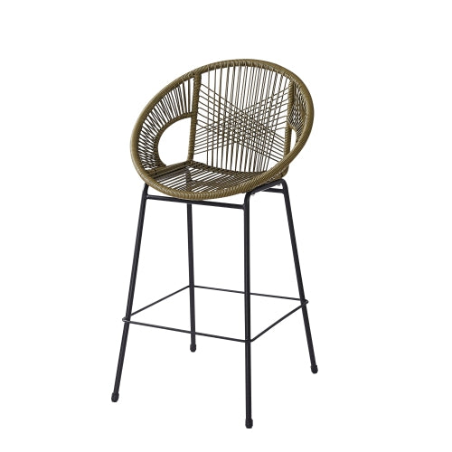 Ferrara Outdoor Patio Green Faux Wicker Barstool, Set of 2