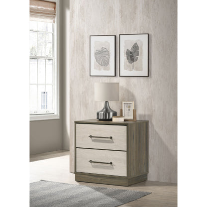 Grey Oak 2 Drawer Nightstand with Storage, Modern Bedside Table with Metal Handles