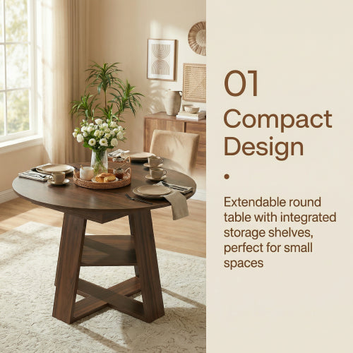 43-59 Inch Extendable Round Dining Table for 4-8 People