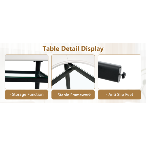 42-Inch Round Dining Table with Glass Inlay for 4-6 People