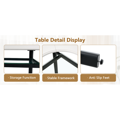 42-Inch Round Dining Table with Glass Inlay for 4-6 People
