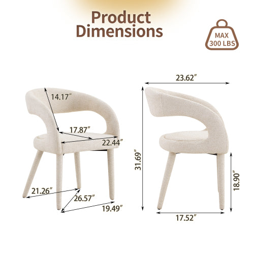 Premium Sherpa Upholstered Dining Chair with Hollow Backrest - Dining Room Chair, Bedroom Vanity Chair, Living Room Accent Chair, Cafe Leisure Chair, Conference Chair (Off White, Set of 2)