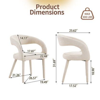 Premium Sherpa Upholstered Dining Chair with Hollow Backrest - Dining Room Chair, Bedroom Vanity Chair, Living Room Accent Chair, Cafe Leisure Chair, Conference Chair (Off White, Set of 2)