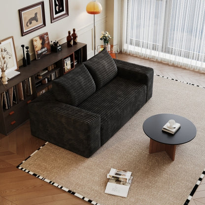 63 inch  Black Corduroy Loveseat 2-Seater Deep-Seat Sofa, No Assembly