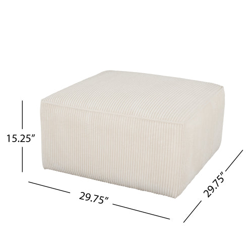 Beige Corduroy Square Ottoman, Upholstered Modular Foot Stool, 29.5 inchW x29.5 inchD x15 inchH with Plywood Wood Frame