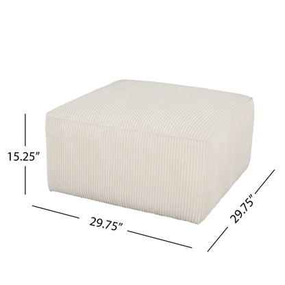 Beige Corduroy Square Ottoman, Upholstered Modular Foot Stool, 29.5 inchW x29.5 inchD x15 inchH with Plywood Wood Frame