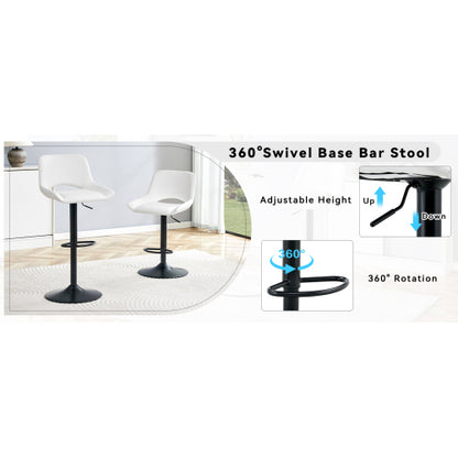 Modern Swivel Adjustable Bar Stools Set - 2 Pack, White PU Material, with Footrest, Holds Up to 250 lbs, Suitable for Home Bars and Kitchen Islands