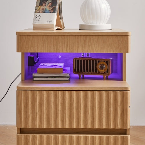 Oak 2-Drawer Nightstand with Gun Drawer & Charging Station