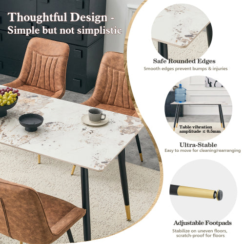 Sintered Stone Dining Table with Metal Base, Pandora Beige