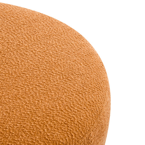 Round Boucle Ottoman, Pumpkin Orange Upholstered Footrest with Splayed Rubber Wood Legs, Multi-Scene Accent Stool
