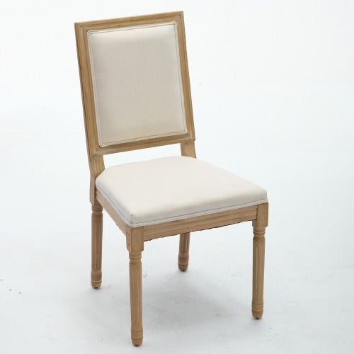 Set of 2 Beige French Louis Solid Wood Dining Chairs, Carved Frame Rattan Back 300 LBS Capacity
