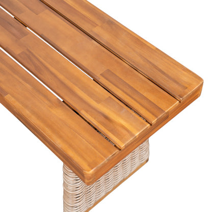 Outdoor 1pcs Acacia Wood Bench,Teak Finish+ Brown Wicker