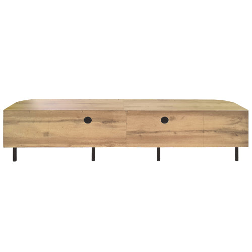 70.8 inch Natural Wood 4-Door PE Rattan TV Stand Iron Leg Media Console For 80 Inch TV