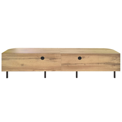 70.8 inch Natural Wood 4-Door PE Rattan TV Stand Iron Leg Media Console For 80 Inch TV