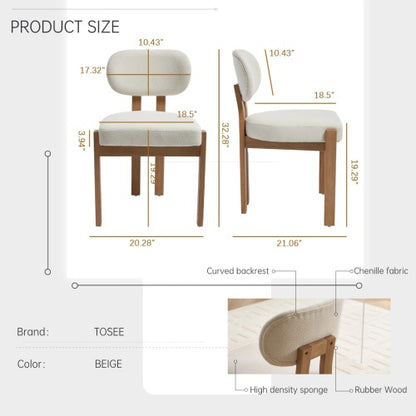 Wooden Dining Chairs Set of 2, Modern Fabric Upholstered Dining Room Chairs, Farmhouse Kitchen Chairs