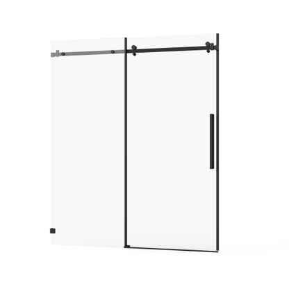 Goodyo 60" W x 72" H Sliding Shower Door, Frameless Sleek Glass Shower Door, 1/4" (6mm) Thick Tempered Clear Glass with Easy-clean Coating, Stainless Steel Hardware, Matte Black