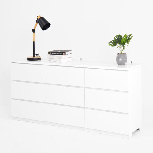 9 Drawer Dresser with No Handle Design, Modern White Matte Wood Dresser for Bedroom, Storage Chest of Drawers for Living Room, Hallway, Entryway