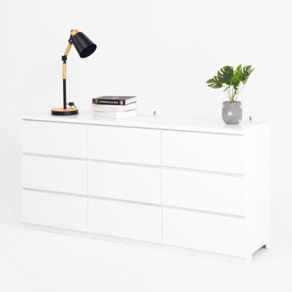 9 Drawer Dresser with No Handle Design, Modern White Matte Wood Dresser for Bedroom, Storage Chest of Drawers for Living Room, Hallway, Entryway