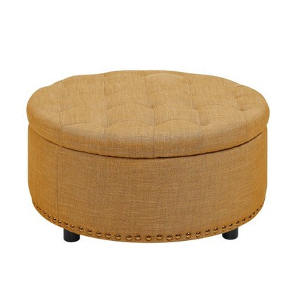 Linen Tufted Storage Ottoman with Nailhead Trim, Multiuse Footrest & Accent Stool for Bedroom Living Room Nursery