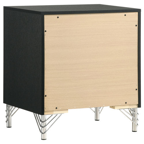 Black Modern Glam 2-Drawer Nightstand with Chrome & Acrylic