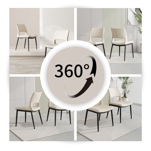 Set of 2 Modern White PU Leather Dining Chairs, Stable Metal Frame Multi-Space Armless Side Chairs