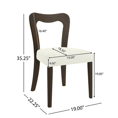 Set of 2 Dark Brown Rubberwood Open Back Dining Chairs, Minimalist Beige Upholstered Armless Kitchen Chairs