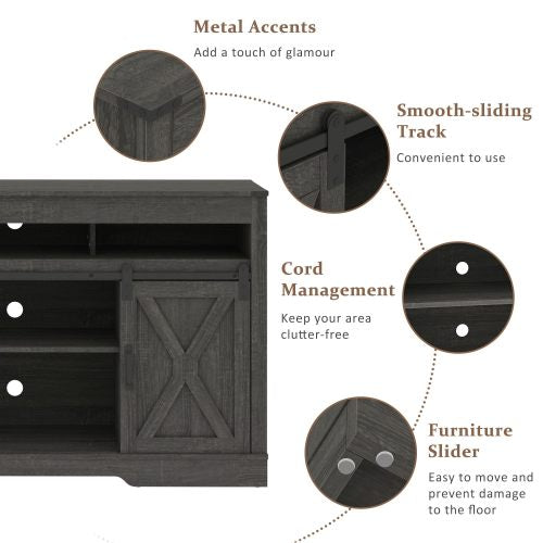 Farmhouse 58 inch TV Stand with Sliding Barn Door and Storage Cabinets
