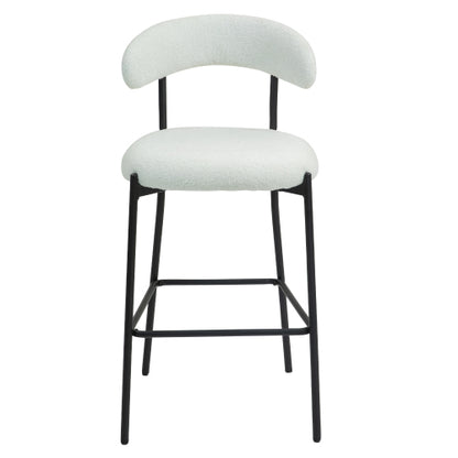 26inch  Counter height bar stools Teddy fabric cover kitchen island counter bar stool with black powder coating base and footrest(Snow)