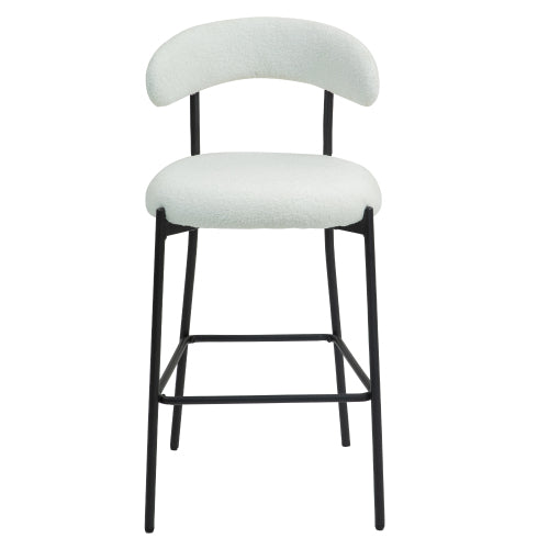 26inch  Counter height bar stools Teddy fabric cover kitchen island counter bar stool with black powder coating base and footrest(Snow)